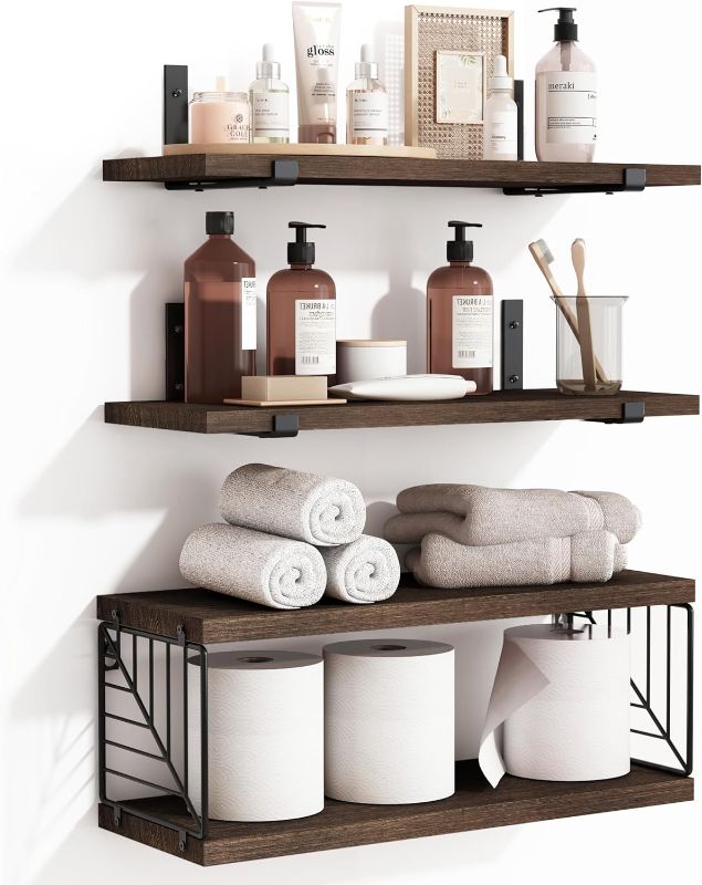 Photo 1 of 
Roll over image to zoom in



Fixwal 3+1 Tier Bathroom Floating Shelves Over Toilet, 15.8in Farmhouse Rustic Wood Shelves, Wall Decor for Bathroom, Living Room,Bedroom and Kitchen (Dark Brown)