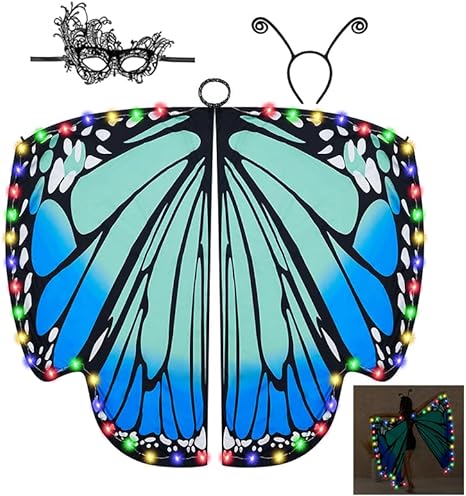 Photo 1 of Light Up Butterfly Wings Shawl for Women LED Butterfly Fairy Wings Ladies Cape Halloween Dress Up Costume Accessory
