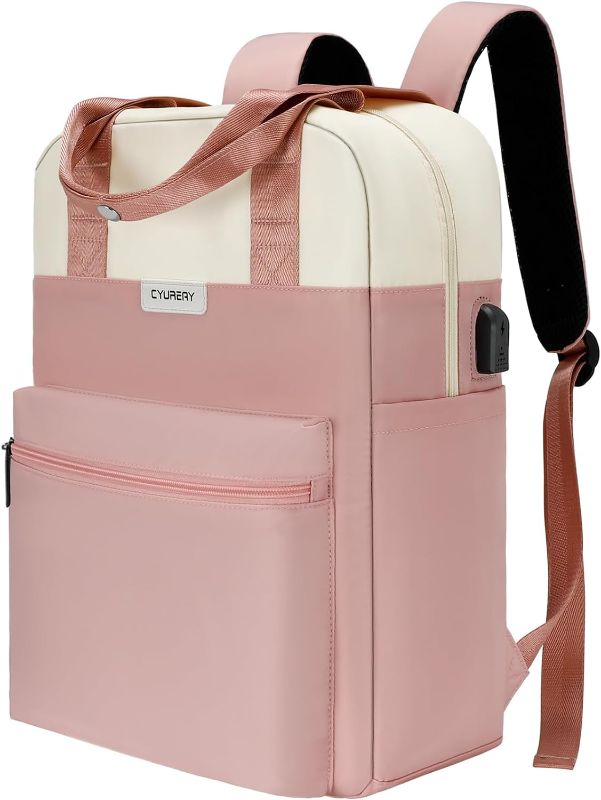 Photo 1 of CYUREAY Laptop Backpack for Women Fashion Travel Backpacks 15.6 Inch Laptop Bag with USB Port Teacher Nurse Vintage Daypacks for Work,Pink
