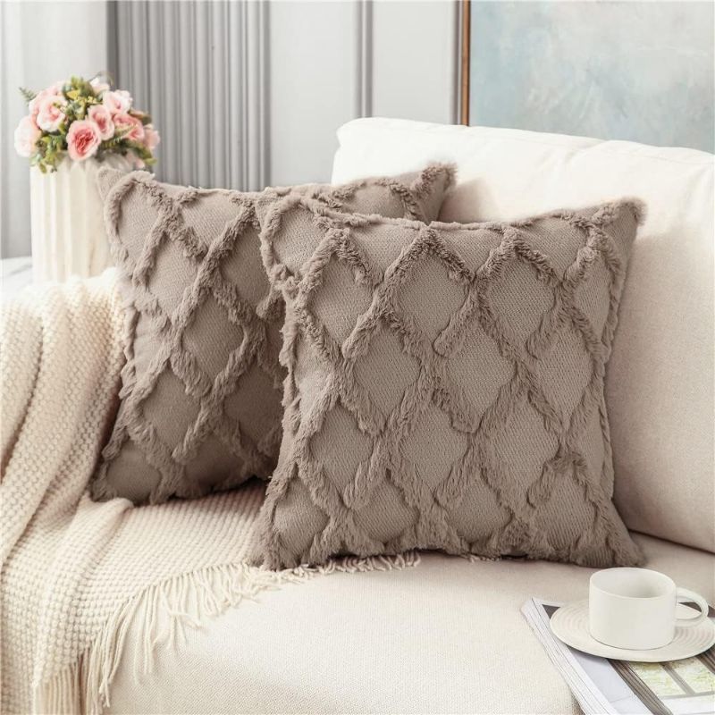 Photo 1 of BVEED Throw Pillow Covers 24x24 Boho Decorative Pillow Covers Soft Plush Short Faux Wool Couch Pillow Covers Luxury Cushion Covers for Sofa Bedroom Living Room,Set of 2,Brown
