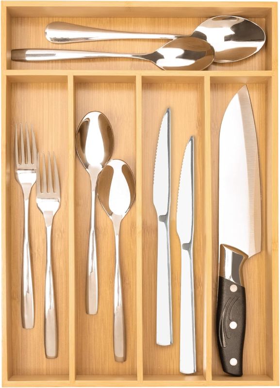 Photo 1 of Conflech Silverware Organizer Bamboo Kitchen Drawer Organizer 10 Inch Utensil Organizer Silverware Holder Cutlery Organizer in drawer Flatware Organizer Tray (Natural)
