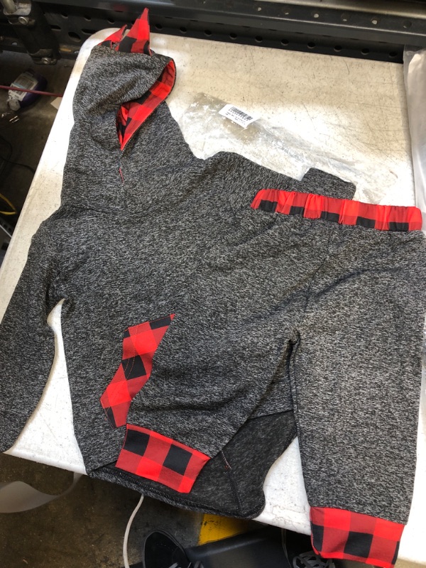 Photo 1 of kids/boys joggersand hoodie set- grey/red flannel -= size- 6-12 months 