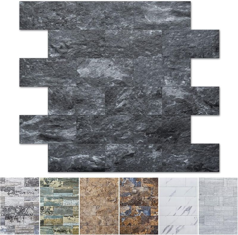 Photo 1 of Art3d 10-Sheet Peel and Stick Backsplash PVC Wall Tile, Stickon Tile for Kitchen Backplash, Bathroom Vanities, Fireplace Decor, Laundry Table, Stair Decals in Dark Granite, Plastic-Sheets
