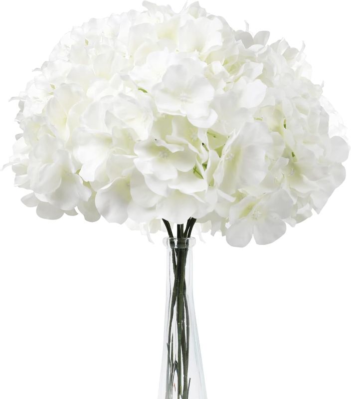 Photo 1 of Alishomtll 5 Pcs Hydrangea Artificial Flowers with Removable Stems Full Silk Hydrangeas Heads for Decorations, Fake Faux Hydrangea Flowers for Wedding Centerpieces Party DIY Project (White)
