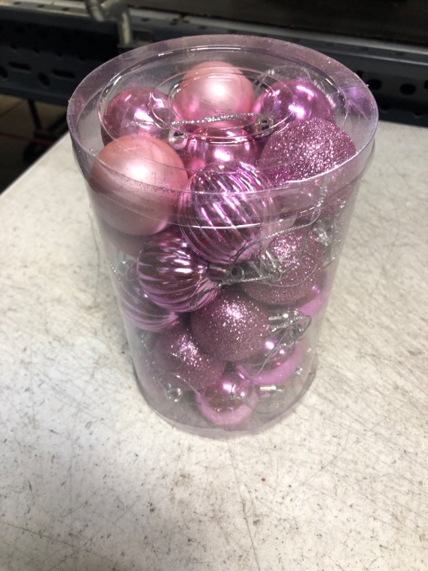 Photo 1 of 34ct Pink Mini Christmas Ball Ornaments Shatterproof Plastic Christmas Tree Decorations for Xmas Party Home Office Holiday Decor -Small Size (1.57"/ 40mm)

