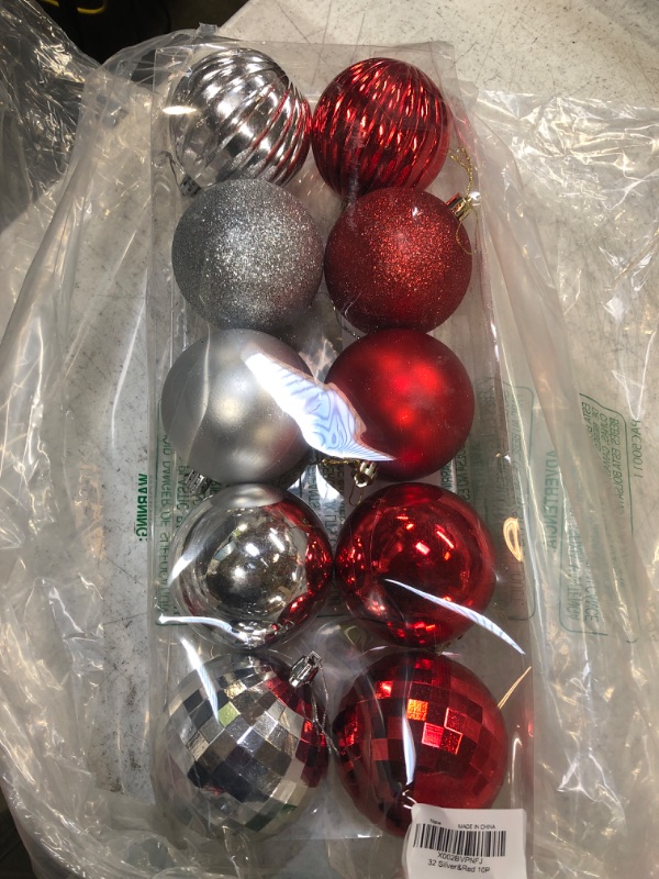 Photo 1 of 10 PC ORNAMENTS- RED/SILVER 