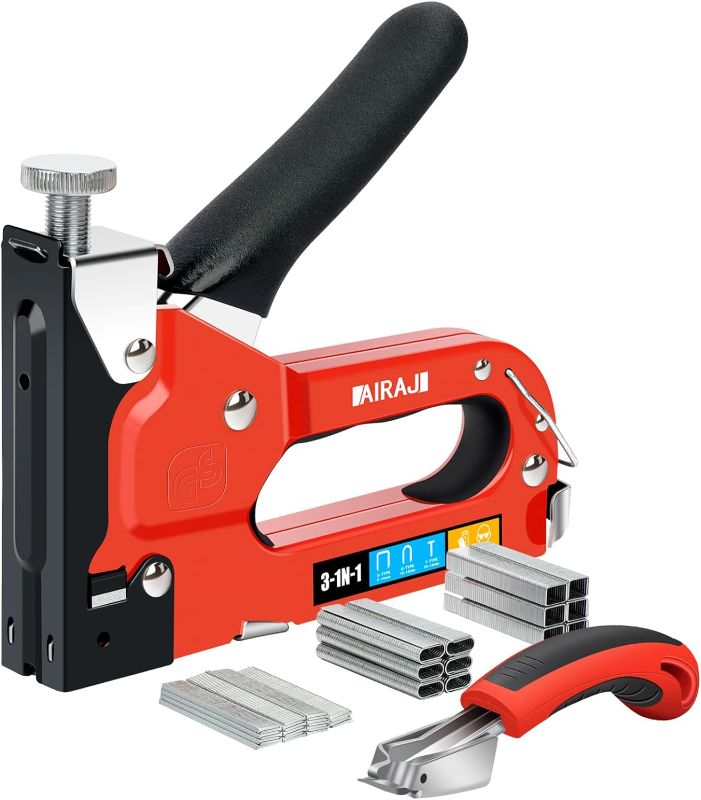 Photo 1 of AIRAJ PRO 3-in-1 Upholstery Staple Gun with 2500 Staples and Staple Remover,Heavy Duty and Upholstery Staple Gun,Manual Nail Gun Suitable for Wood, Crafts, Wire