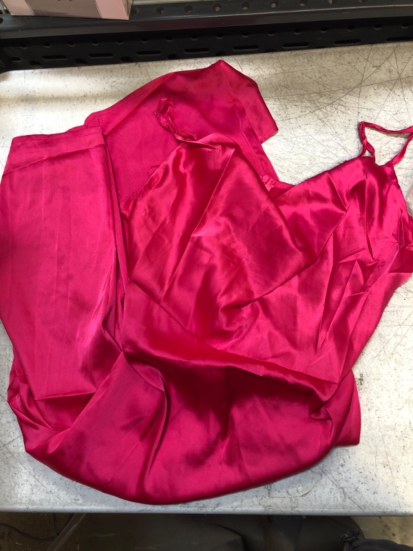 Photo 1 of womens satin dress- pink-low slit
size- large
