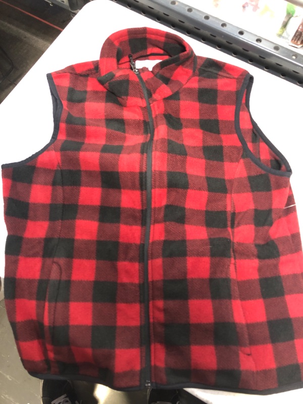 Photo 2 of Amazon Essentials Women's Classic-Fit Sleeveless Polar Soft Fleece Vest (Available in Plus Size) Polyester Black Red Buffalo Plaid X-Large