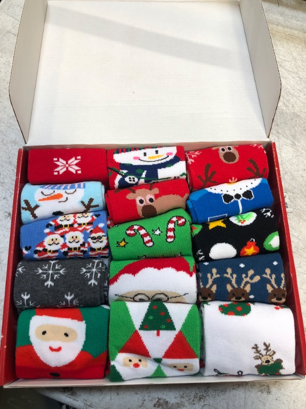 Photo 2 of MarJunSep 15 Pairs Women's Christmas Socks Gifts for Women Girls Funny Novelty Colorful Cotton Holiday Crew Socks A-pack in Gift Box