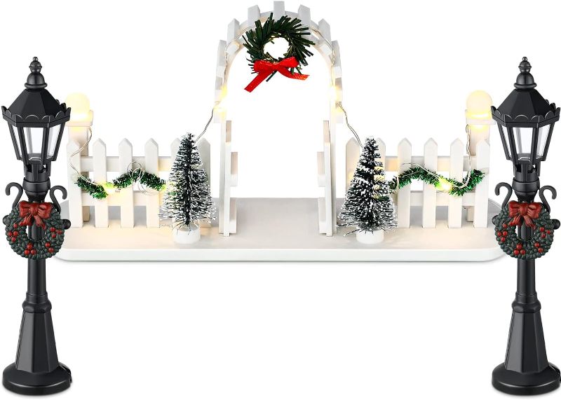 Photo 1 of Zhengmy 3 Christmas Village Sets, 2 Miniature Street Lights for Mini Lamp Decorative Dollhouse Streetlight, and Gate Lit Figurine Landscape Fence with LED
