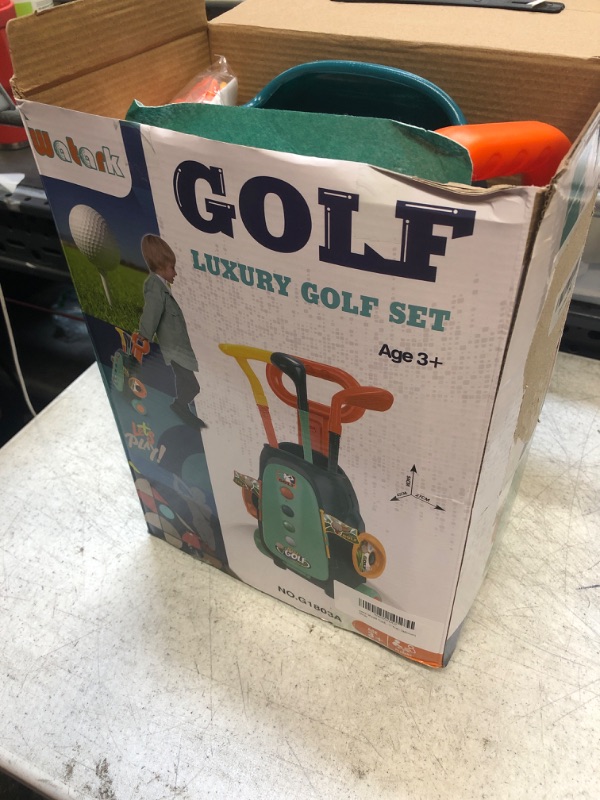 Photo 2 of auvnei Toddler Golf Clubs - Upgraded Kids Golf Clubs with 5 Balls, 3 Golf Sticks, 2 Practice Holes and a Putting Mat - Indoor and Outdoor Golf Toys for Boys and Girl Aged 3-12 Years Old(Green)