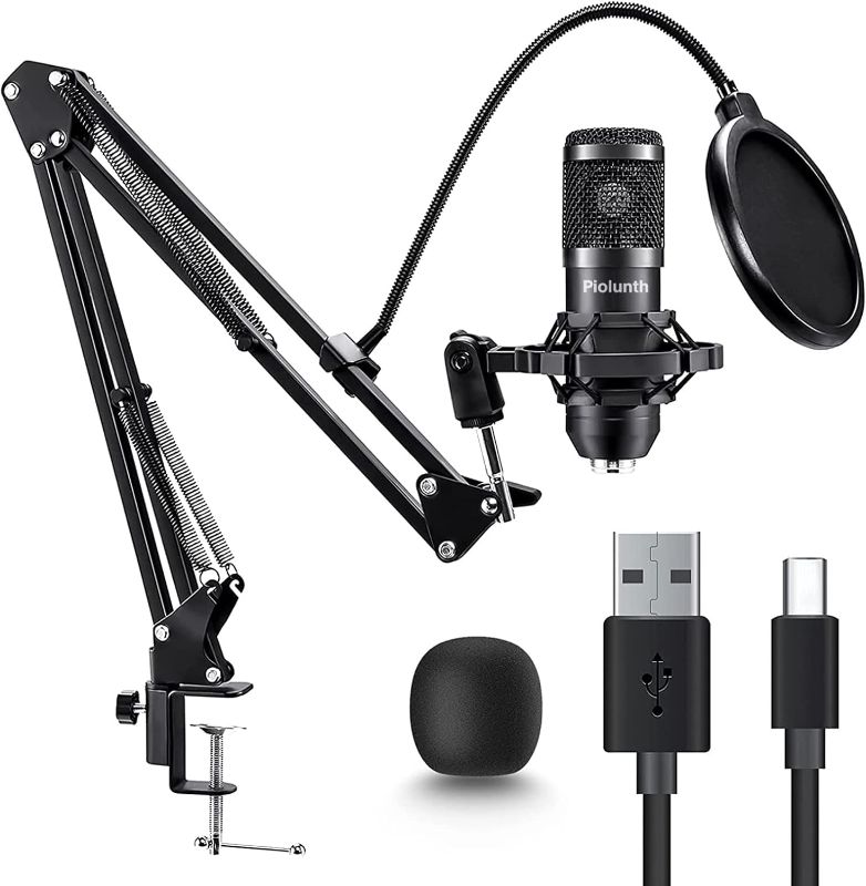 Photo 1 of piolunth USB Microphone, Plug & Play 192kHz/24bit Cardioid Condenser Studio Mic Kit with Professional Sound Chipset Mount Pop Filte and Boom Arm for Recording, Gaming, Streaming, Skype, Podcast
