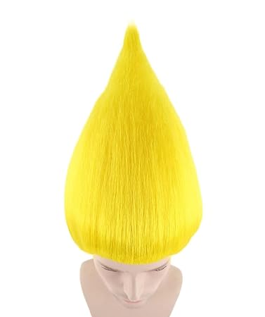 Photo 1 of Teen Unisex Yellow Color Straight Cosplay Halloween Troll Wig, Synthetic Soft Fiber Hair, Perfect for your next Festival and Group Anime Party!