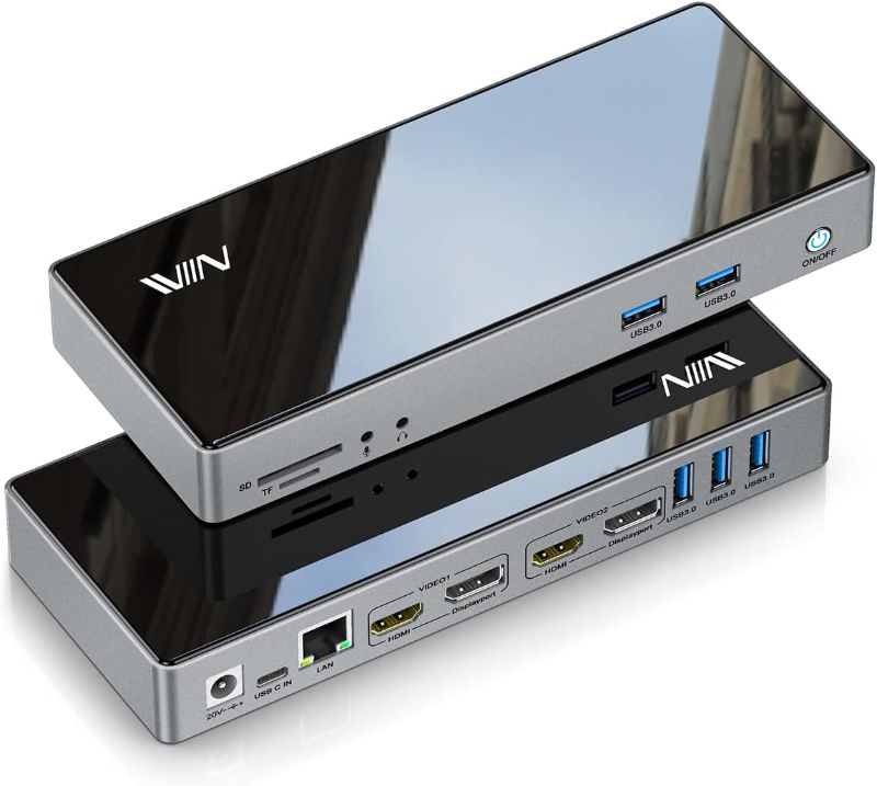 Photo 1 of USB 3.0 Docking Station, IVIIN Universal Docking Station Dual Monitor 4K HDMI and Displayport 5K, Triple Display Displaylink USB C Dock Compatible with USB A/C Laptop MacBook M1/M2 Dell HP Lenovo
ITEM TURNS ON, UNABLE TO TEST WITH MONITORS.
