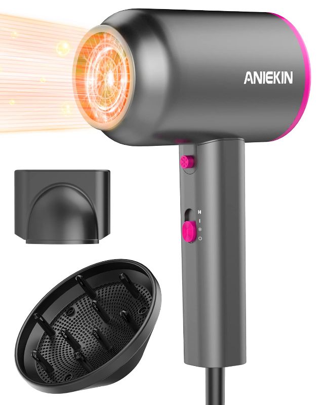 Photo 1 of ANIEKIN Hair Dryer with Diffuser, 1875W Ionic Blow Dryer, Professional Portable Hair Dryers & Accessories for Women Curly Hair, Grey
