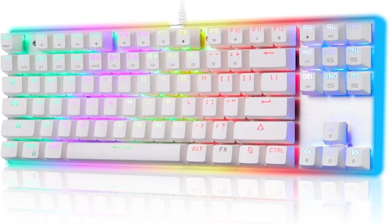 Photo 1 of MOTOSPEED Gaming Mechanical Keyboard RGB Backlit Transparent Bottom Anti-ghosting 87 Keys,Illuminated USB Gaming Keyboard for Mac/PC/Laptop White
