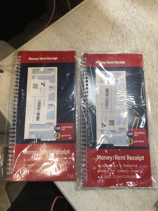 Photo 2 of Receipt Books,Money and Rent Receipt Book,3-Part Carbonless,5.31" x 11.22",Receipt Book for Small bBusiness,Blue,Yellow and Pink Copy,100 Sets Per Book Single Book-3 Part Carbonless 2 pack