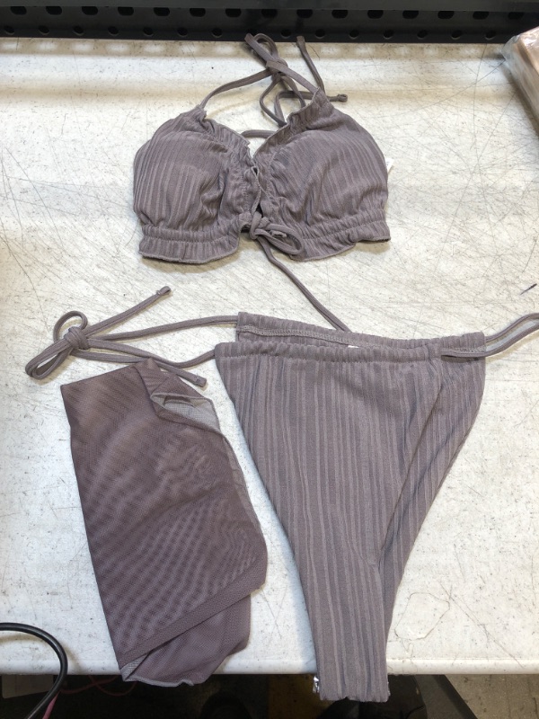 Photo 1 of womens 3 piece bathing suit set- grey
size-medium