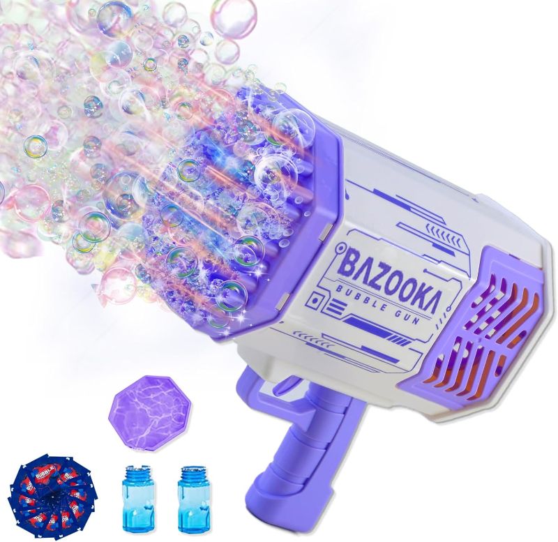 Photo 1 of Bubble Gun Bazooka Bubble Machine Gun 69 Hole Bubble Blaster Blower with Colored Lights Gifts for Kids Adults Outdoor Best TIK Tok Toys for Wedding Birthday Party Pink…
