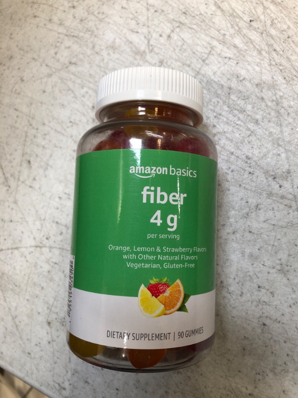 Photo 2 of Amazon Basics (previously Solimo) Fiber 4g Gummies, Digestive Health, Supports Regularity, Orange, Lemon & Strawberry Flavors, 90 Count