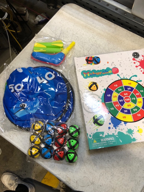Photo 1 of 26'' Dart Board for Kids,12 Sticky Balls,2 Hooks,Double Sided Dart Board Games for Kids,Indoor Outdoor Toys for Kid,Sports Party Outside Toys,Gift for Boys Girls
