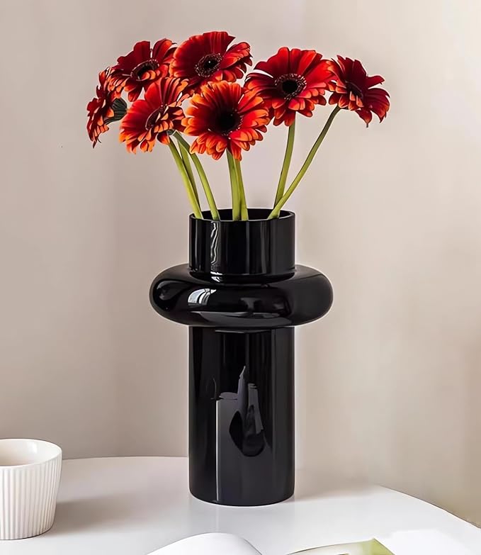 Photo 1 of Black Ceramic Vase for Modern Home Decor, Tall Unique Flower Vase, Minimalist Nordic Boho Ins Style Decorative Vase for Home, Office, Wedding, Table, Living Room, Floor, Shelf, Mantel (Black)
