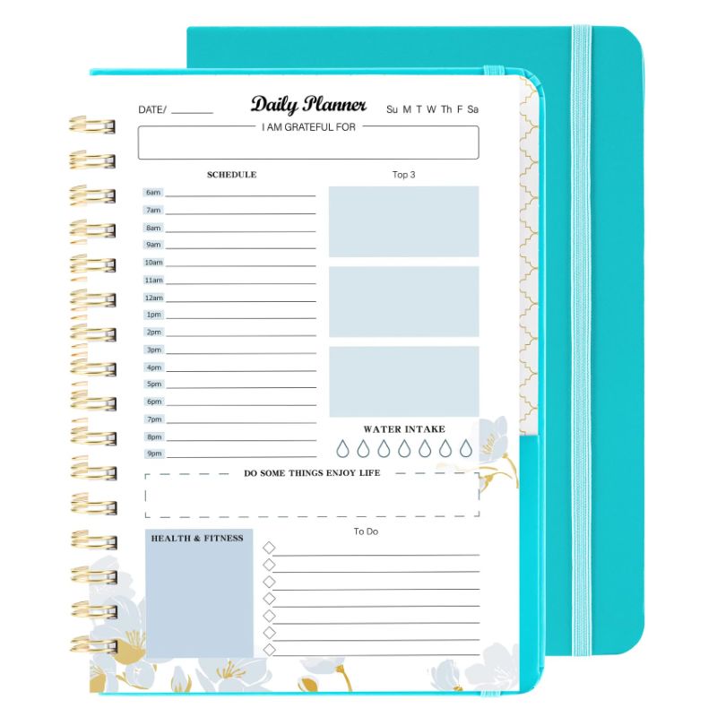 Photo 1 of Siltamu Daily Planner Undated 6.1? x 8.5?,To Do List Notebook with Hourly Schedule,Meal Planning and Spiral Appointment Organizers for Men and Women with Pocket and Pen Loop - Green A5-Daily Planner Green 2 PACK 