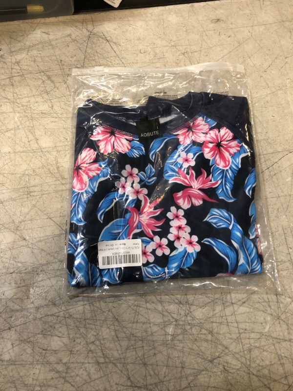 Photo 2 of AOBUTE Girls Long Sleeve Rash Guard Shirt Floral Mermaid Swim Top 3-14 Years 5-6 Years Tropical Navy Leaves