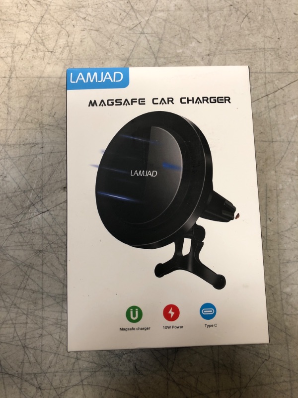 Photo 2 of LAMJAD Magnetic Wireless Car Charger, Fast Charging, Compatible for MagSafe Car Charger,iPhone 13/12, 13/12 Pro,13/12 Pro Max,13/12 Mini, Air Vent Dashboard Car Mount Phone Holder