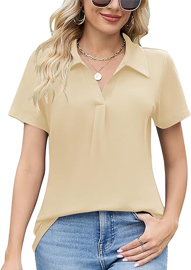 Photo 1 of AKEWEI Women's Polo Shirts Short Sleeve - Elegant, Business Casual Collared Work Dressy V Neck Tunic Tops and Blouses
SIZE XL 
