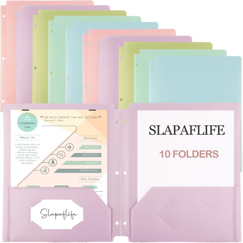 Photo 1 of Folders with Pockets 3 Hole Punched,Slapaflife10 pcs Binder Folders with Pockets and Holes, 2 Pocket Folder 3 Hole Punch, Pocket Folders for 3 Ring Binder,5 Designs Pastel Folders