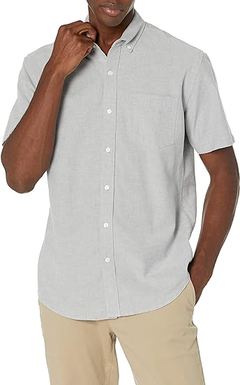 Photo 1 of Amazon Essentials Men's Regular-Fit Short-Sleeve Pocket Oxford Shirt Large Grey 