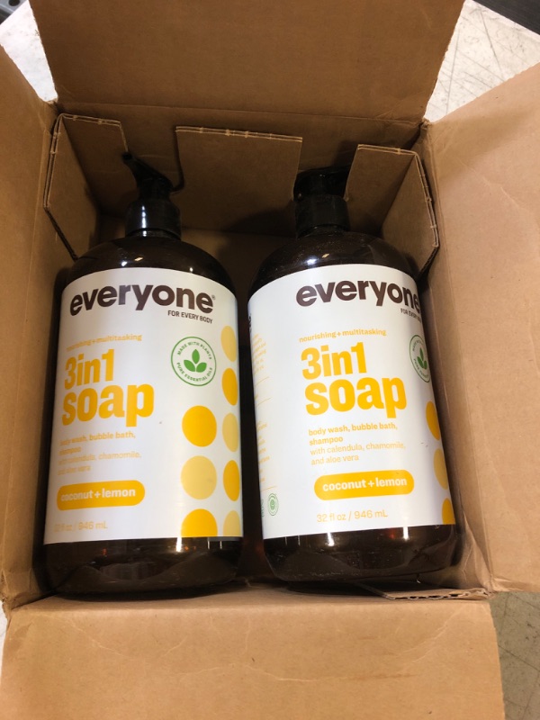 Photo 2 of 
Everyone 3-in-1 Soap, Body Wash, Bubble Bath, Shampoo, 32 Fl Oz (Pack of 2), Coconut and Lemon, Coconut Cleanser with Plant Extracts and Pure Essential Oils
