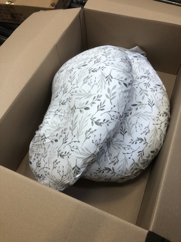 Photo 3 of Boppy Total Body Pregnancy Pillow with Easy-on Removable Pillow Cover in Gray Scattered Leaves for Full-body Support, Body Pillow for Pregnancy and Postpartum Positioning