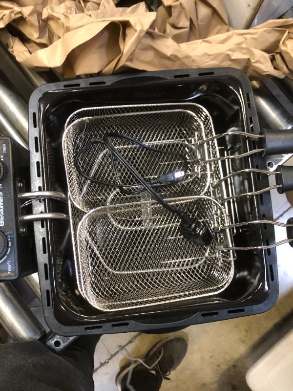 Photo 2 of Elite Gourmet EDF-401T Electric Immersion Deep Fryer 3-Baskets, 1700-Watt, Timer Control, Adjustable Temperature, Lid with Viewing Window and Odor Free Filter, Stainless Steel and Black