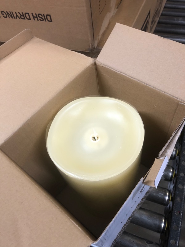 Photo 2 of Luminara Realistic Moving Flame LED Candle (6.25"x15") Melted Edge Smooth Finish Real Wax Grand Pillar, Unscented - Ivory 6.25x15-inch