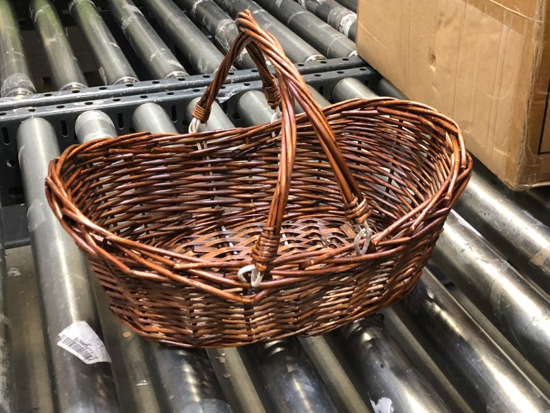 Photo 2 of  Wicker Basket, Dark Brown Hand Woven Harvest Basket with Handle, Wicker Flower Basket for Storage, Picnics, Easter, Organizing Basket