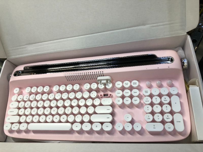 Photo 2 of YUNZII ACTTO B503 Wireless Typewriter Keyboard, Retro Bluetooth Aesthetic Keyboard with Integrated Stand for Multi-Device (B503, Baby Pink)
