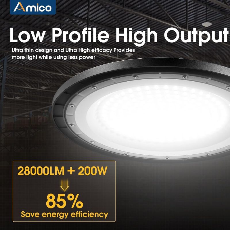 Photo 1 of  UFO LED High Bay Light 200W 28,000lm 5000K with UL Listed US Hook 5' Cable Alternative to 650W MH/HPS for Gym Factory Barn Warehouse Lighting Fixture 200.0 Watts