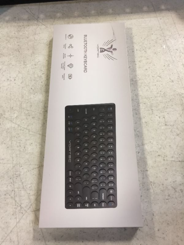 Photo 1 of Vortec Rechargeable Bluetooth Wireless Multi Device Keyboard | Connect 3 Devices Simultaneously | Compatible with iPad, iPhone, Android Phone & Tablet, Mac, PC (Black)