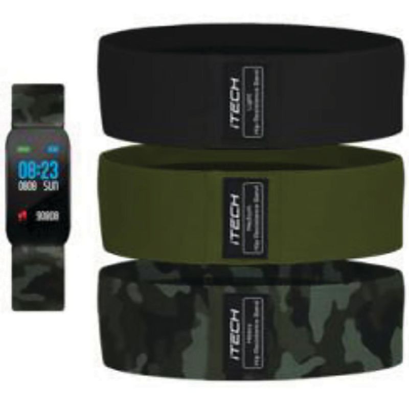Photo 1 of Itech Active Green Camo Unisex Adult Tracker Smartwatch Bundle w/ 3 Resistance Bands
