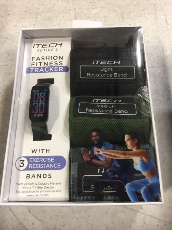 Photo 2 of Itech Active Green Camo Unisex Adult Tracker Smartwatch Bundle w/ 3 Resistance Bands

