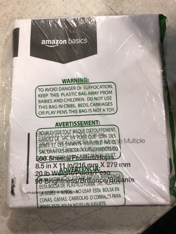 Photo 2 of Amazon Basics Multipurpose Copy Printer Paper, 20 Pound, White, 96 Brightness, 8.5 x 11 Inch - 1 Ream (500 Sheets Total) 1 Ream | 500 Sheets