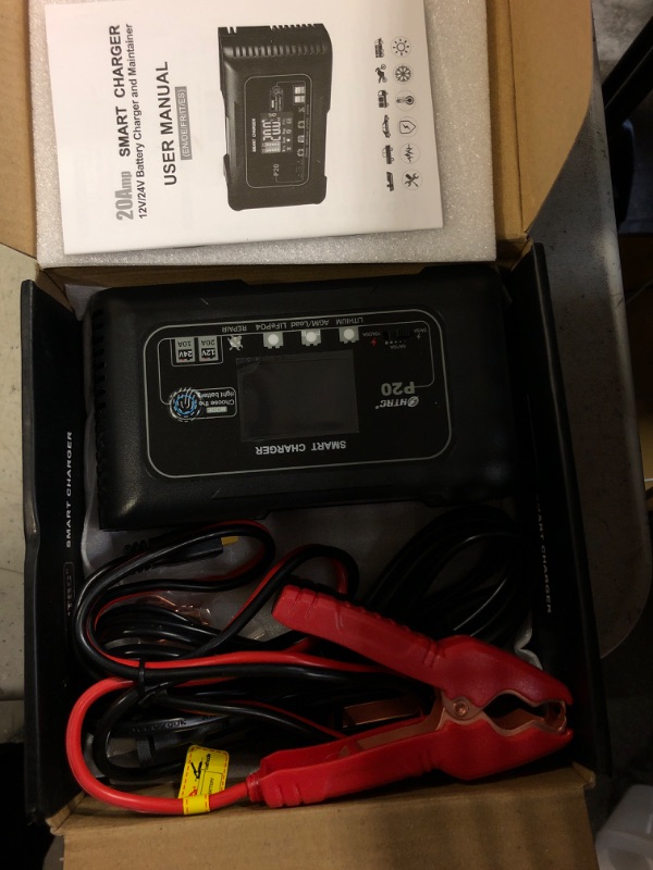 Photo 2 of 20-Amp Smart Battery Charger,Lithium,LiFePO4,Lead-Acid(AGM/Gel/SLA.) Car Battery Charger,Trickle Charger, Maintainer/deep Cycle Charger,12V/20A and 24V/10A,for Boat,Motorcycle,Lawn Mower,Golf cart.