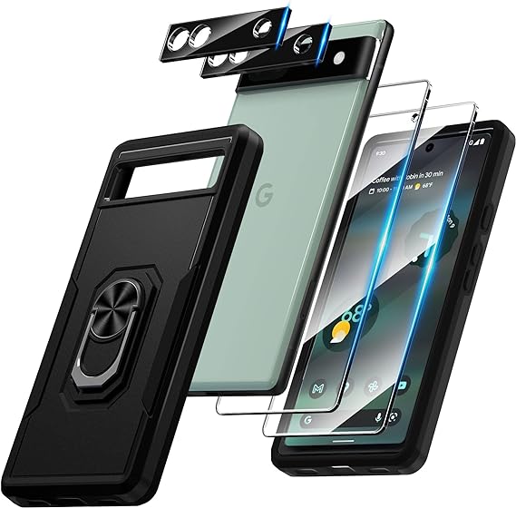 Photo 1 of AACL [5 in 1 Pixel 6a Case with Screen Protector+Camera Lens Protector Tempered Glass for Google Pixel 6a 5G,6.1 inch[Fingerprint Compatible](Black)
