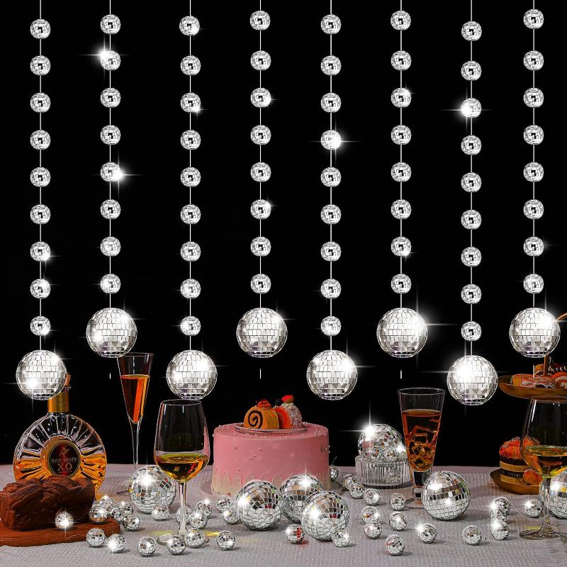 Photo 1 of 8 Packs Mini Disco Ball Ornaments Reflective Mirror Disco Ball Decor Silver Hanging Disco Ball Decorations for Tree Wedding Dance Music Festival Birthday Party Home Supplies (1 Inch, 3 Inch)
