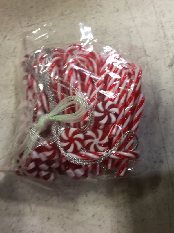 Photo 1 of 60 Pcs Candy Cane Christmas Decorations, Red Lollipop Christmas Hanging Candy Cane Ornaments for Christmas Tree Decorations Holiday Home Party Decor