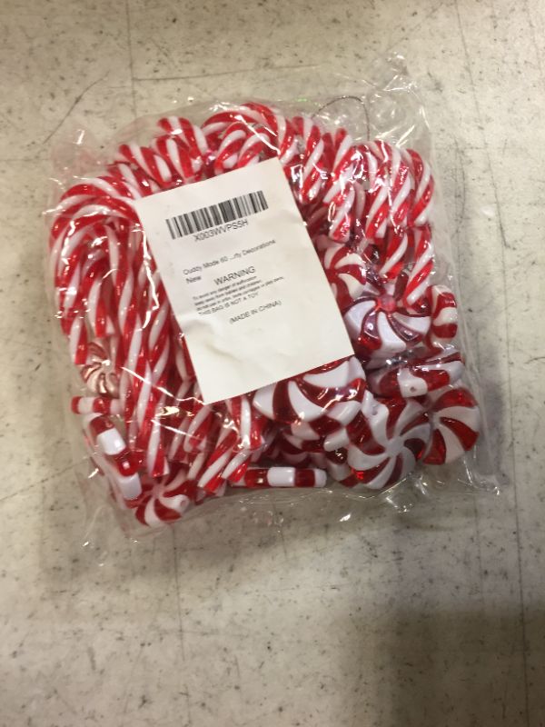 Photo 1 of 60 Pcs Candy Cane Christmas Decorations, Red Lollipop Christmas Hanging Candy Cane Ornaments for Christmas Tree Decorations Holiday Home Party Decor