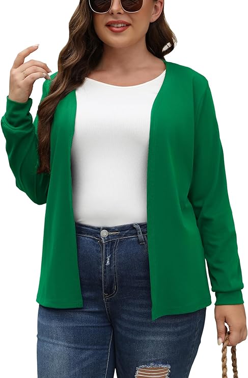 Photo 1 of Younrui Women's Plus Size Fall Open Cardigans Solid Knit Ribbed Long Sleeve Cuffs Draped Mid-HIPS Length Blouse Sweaters ( 4XL) 
